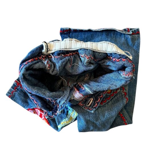 Vintage Handmade Vibrant Boho Embroidered Patchwork Denim Jeans - Picture 5 of 7